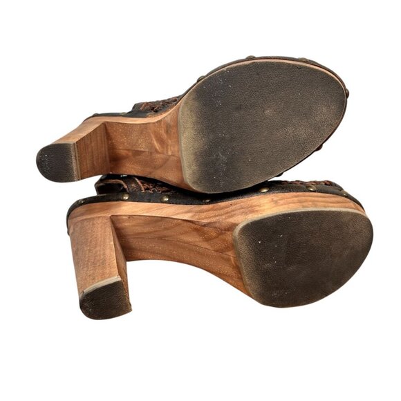 Sbicca Vintage Collection 9 Woven Leather Wood Studded Heel Platform - Picture 4 of 7